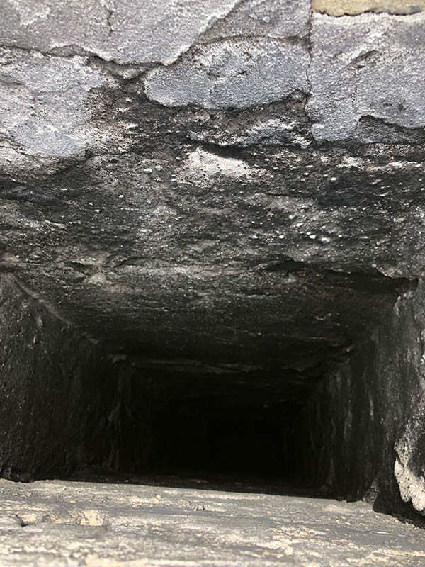 inside of chimney on cedar hill home