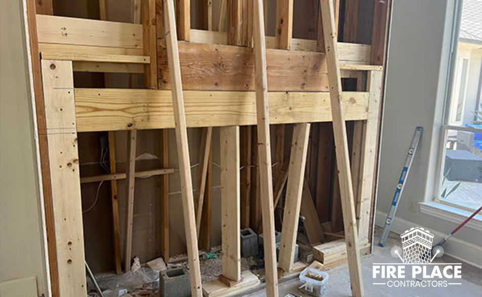 new fireplace installation with framing